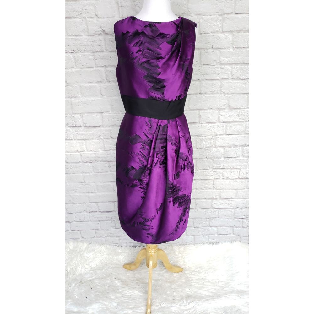 J. MENDEL Purple Black Textured Silk Blend Cocktail Party Dress Size 6